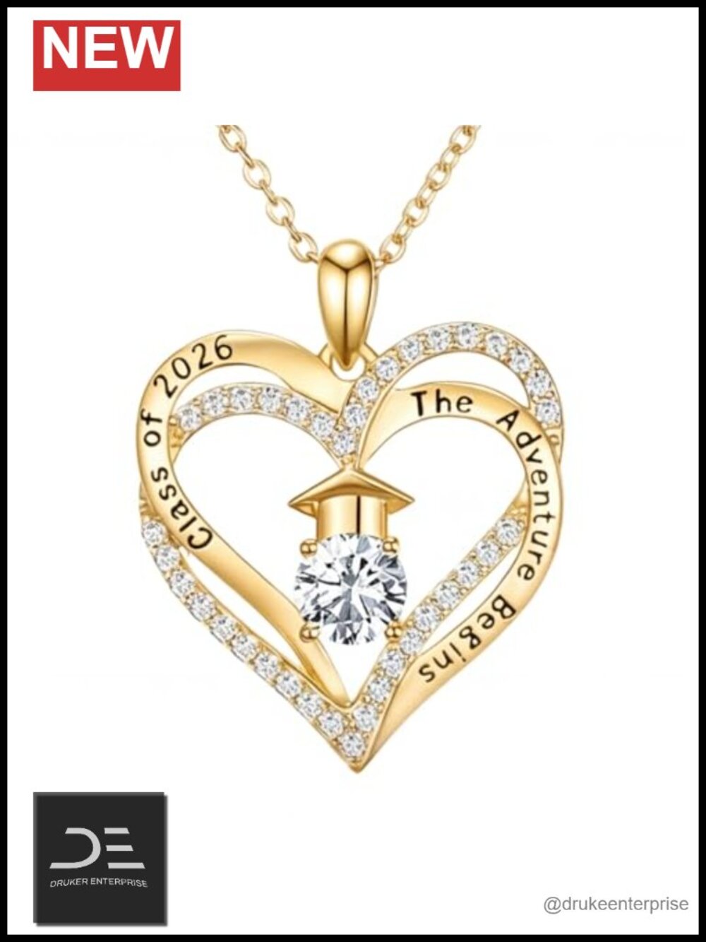 18k Gold Filled S925 Sterling Silver CZ Double Heart Pendant Necklace